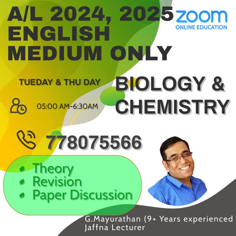 2025 A/L EM/TM Biology/Chemistry Zoom classes-individual/group