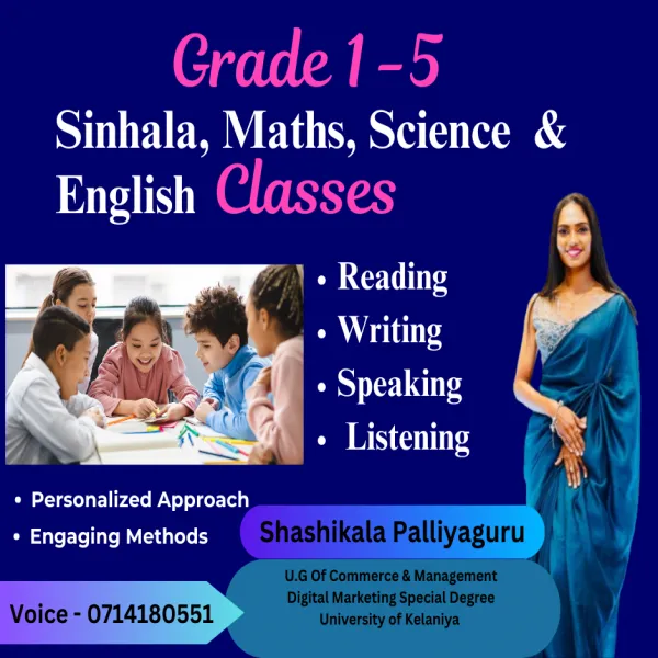 Grade 1–5 Sinhala, Maths, Science, and English Classes