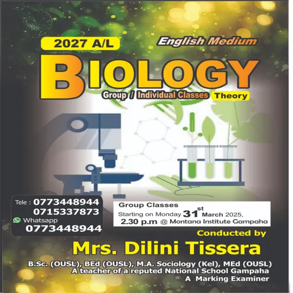 A/L 2027 BIOLOGY  THEORY  CLASSES - ENGLISH  MEDIUM