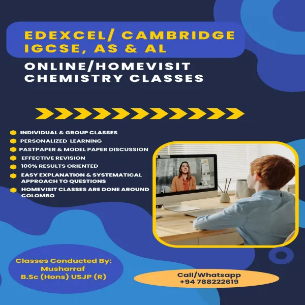 Cambridge Edexcel Chemistry Online/ Home visit classes in Colombo