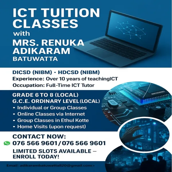 ICT Tution Classes for Students from Grade 6 to G.C. E. O/L