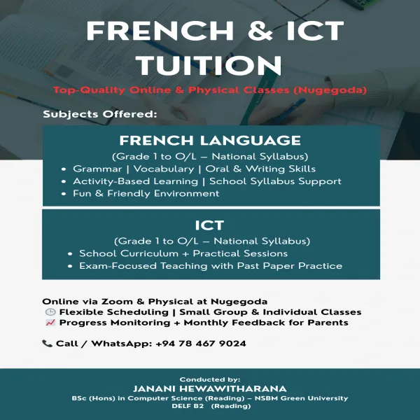 ICT & French Tuition Classes from Grade 1 to O/L