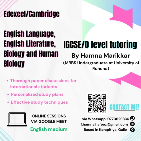 INTERNATIONAL O LEVEL BIOLOGY AND ENGLISH