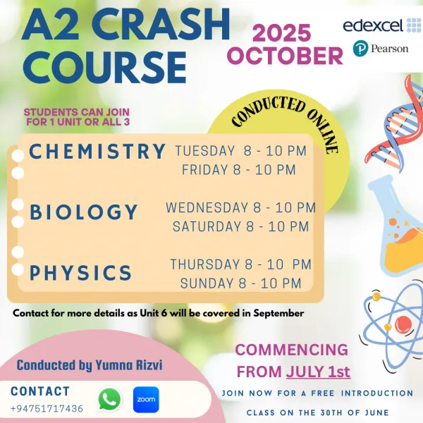 Edexcel As and A2 Chemistry, Biology, Physics october crash course