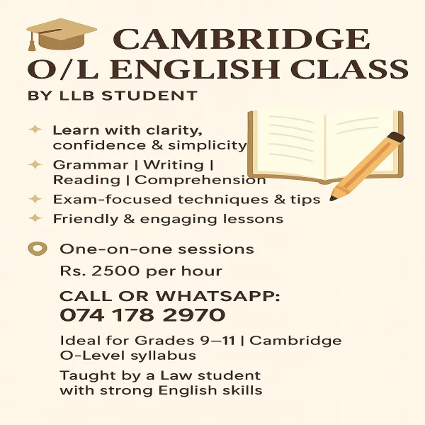 Cambridge English O/L Classes By LLB Student